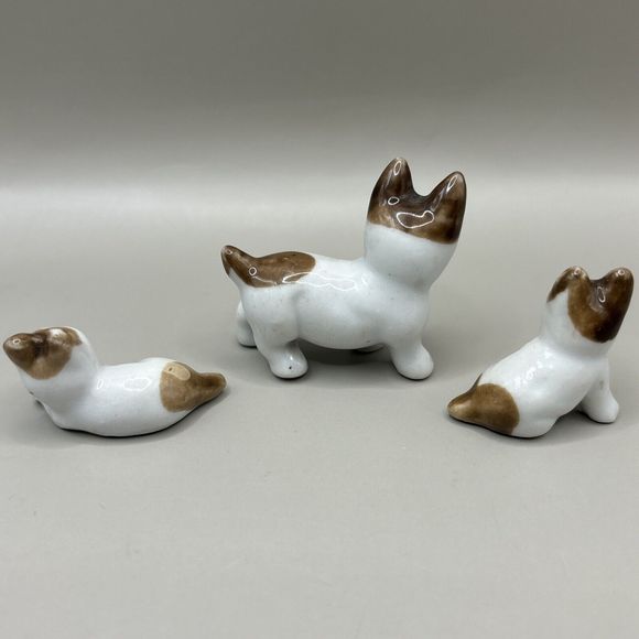 Set of 3 Vintage Mini Porcelain Figurines Frenchie French Bulldogs Made in JAPAN - Picture 2 of 6